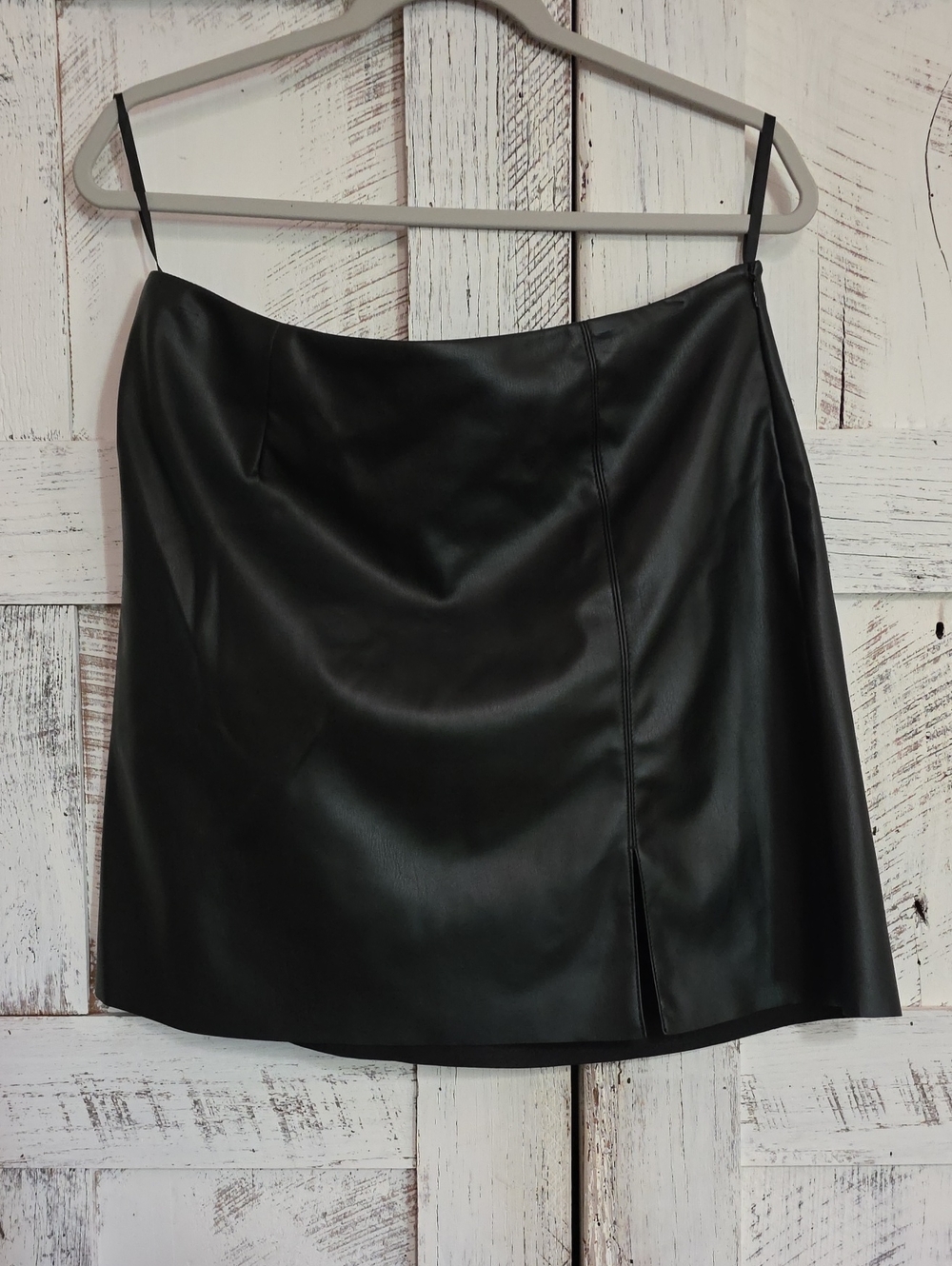 Noisy May Black Faux Leather Mini Skirt with Slim Side Slit